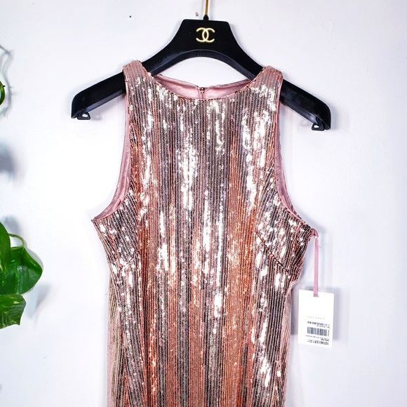 NWT Alex Marie Fringe Gold Sequins Party Dress - Picture 6 of 11